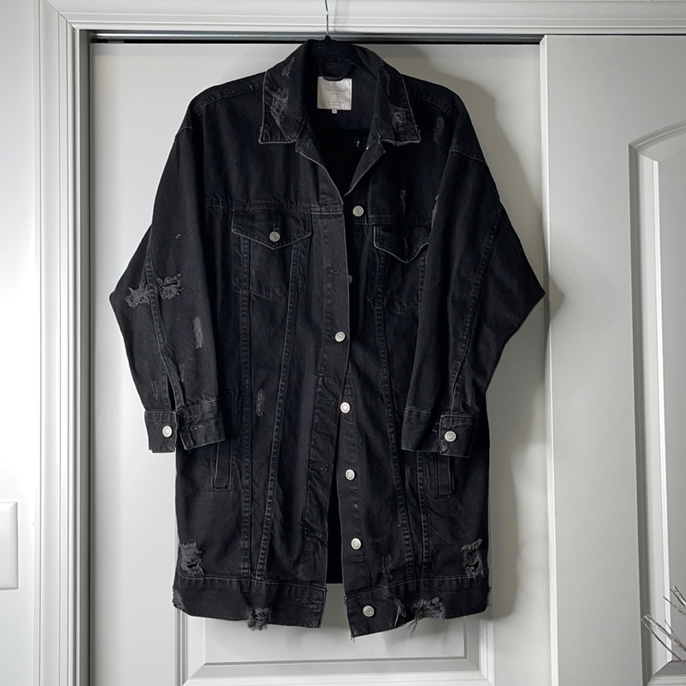 Zara Distressed Black Boyfriend Jean Jacket